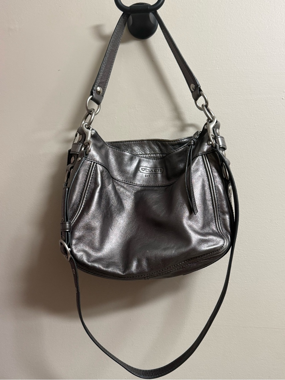 Coach Metallic Silver Leather Shoulder Hobo